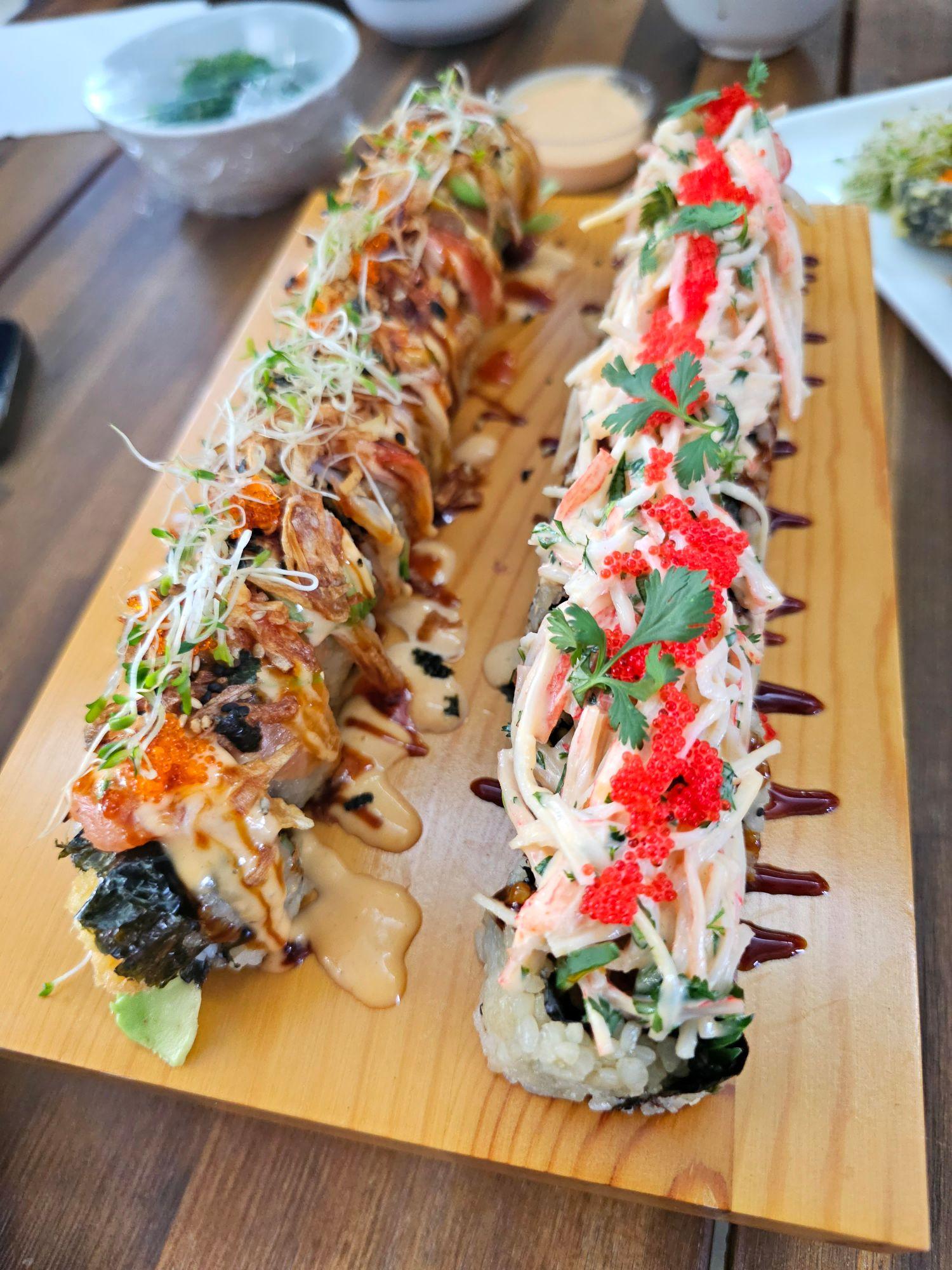 A Build Your Own Platter, sushi rolls arranged on a sharing board